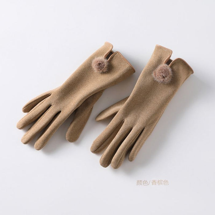 Wholesale mink fur ball cashmere warm women's gloves JDC-GS-BX-012 Gloves 伯循 khaki one size Wholesale Jewelry JoyasDeChina Joyas De China