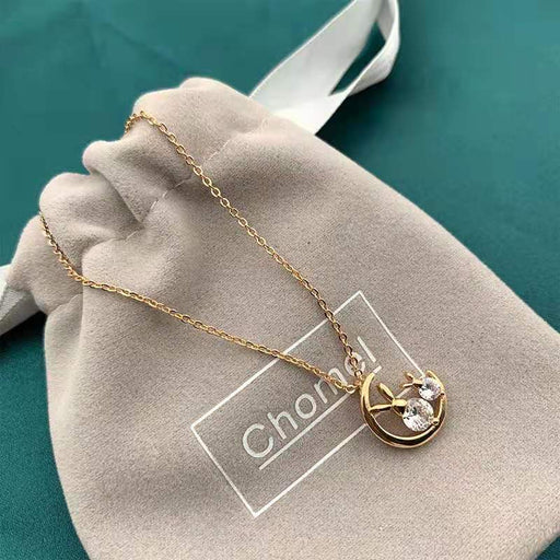 Wholesale Moon Rabbit Zircon Copper Necklace JDC-NE-JMR001 Necklaces 婕美人 Wholesale Jewelry JoyasDeChina Joyas De China