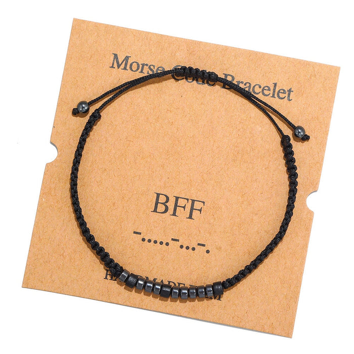 Wholesale Morse Code Black Iron Stone Beaded Braided Bracelet JDC-BT-ZhuJ002 Bracelet 诛积 Wholesale Jewelry JoyasDeChina Joyas De China