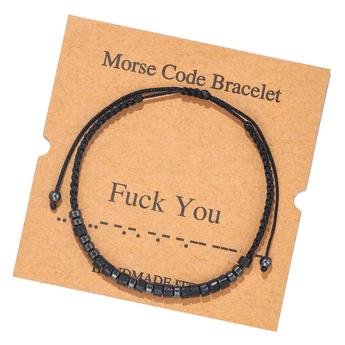 Wholesale Morse Code Black Iron Stone Beaded Braided Bracelet JDC-BT-ZhuJ002 Bracelet 诛积 Wholesale Jewelry JoyasDeChina Joyas De China