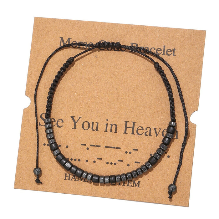 Wholesale Morse Code Black Iron Stone Beaded Braided Bracelet JDC-BT-ZhuJ002 Bracelet 诛积 Wholesale Jewelry JoyasDeChina Joyas De China