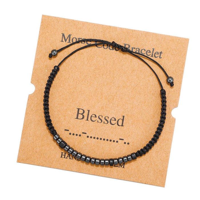 Wholesale Morse Code Black Iron Stone Beaded Braided Bracelet JDC-BT-ZhuJ002 Bracelet 诛积 Wholesale Jewelry JoyasDeChina Joyas De China