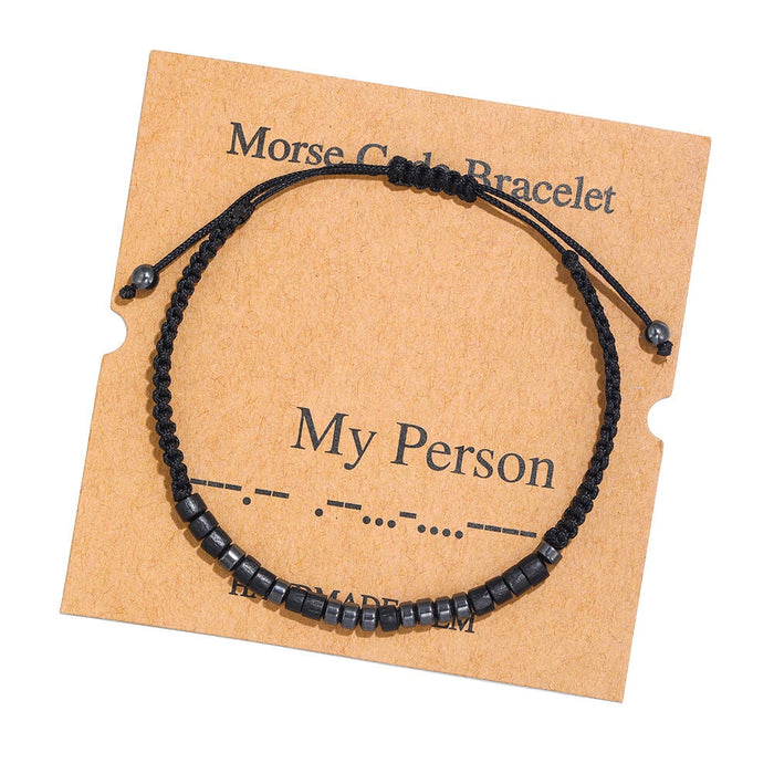 Wholesale Morse Code Black Iron Stone Beaded Braided Bracelet JDC-BT-ZhuJ002 Bracelet 诛积 Wholesale Jewelry JoyasDeChina Joyas De China