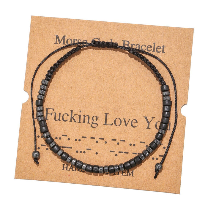 Wholesale Morse Code Black Iron Stone Beaded Braided Bracelet JDC-BT-ZhuJ002 Bracelet 诛积 Wholesale Jewelry JoyasDeChina Joyas De China