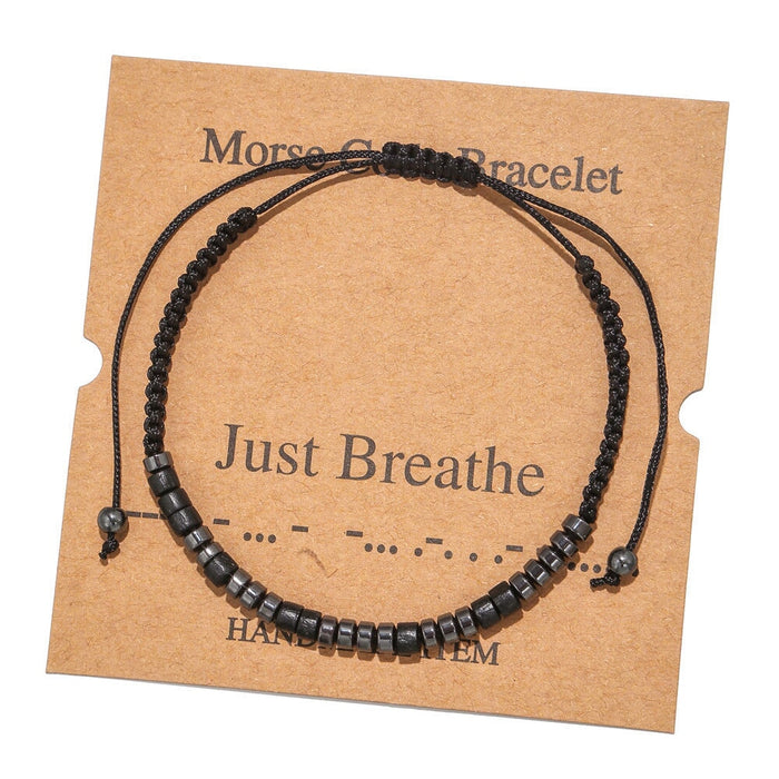 Wholesale Morse Code Black Iron Stone Beaded Braided Bracelet JDC-BT-ZhuJ002 Bracelet 诛积 Wholesale Jewelry JoyasDeChina Joyas De China
