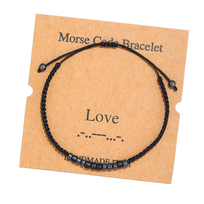 Wholesale Morse Code Black Iron Stone Beaded Braided Bracelet JDC-BT-ZhuJ002 Bracelet 诛积 Wholesale Jewelry JoyasDeChina Joyas De China