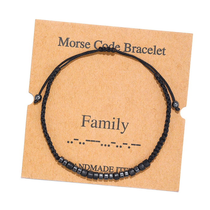 Wholesale Morse Code Black Iron Stone Beaded Braided Bracelet JDC-BT-ZhuJ002 Bracelet 诛积 Wholesale Jewelry JoyasDeChina Joyas De China