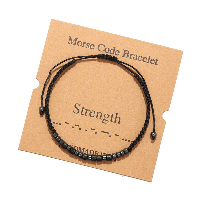 Wholesale Morse Code Black Iron Stone Beaded Braided Bracelet JDC-BT-ZhuJ002 Bracelet 诛积 Wholesale Jewelry JoyasDeChina Joyas De China