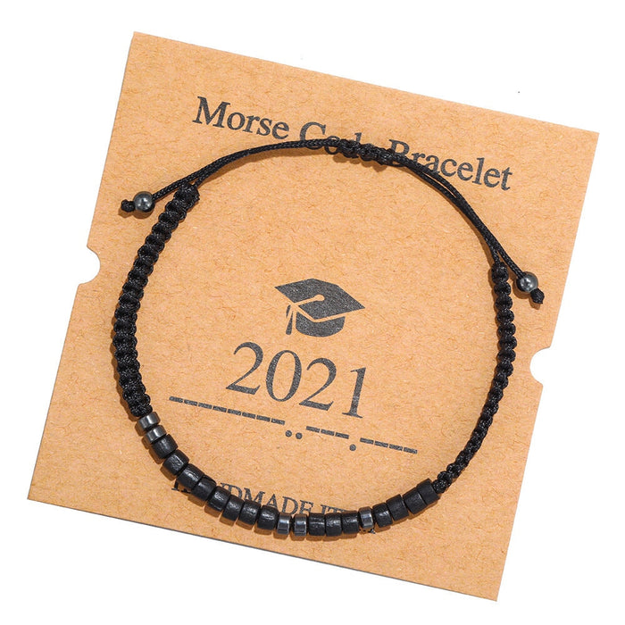 Wholesale Morse Code Black Iron Stone Beaded Braided Bracelet JDC-BT-ZhuJ002 Bracelet 诛积 Wholesale Jewelry JoyasDeChina Joyas De China
