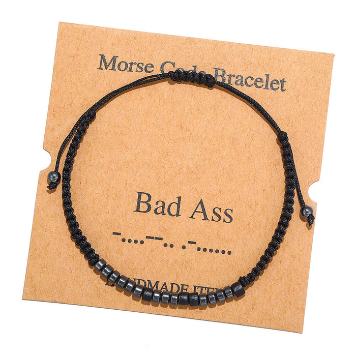 Wholesale Morse Code Black Iron Stone Beaded Braided Bracelet JDC-BT-ZhuJ002 Bracelet 诛积 Wholesale Jewelry JoyasDeChina Joyas De China