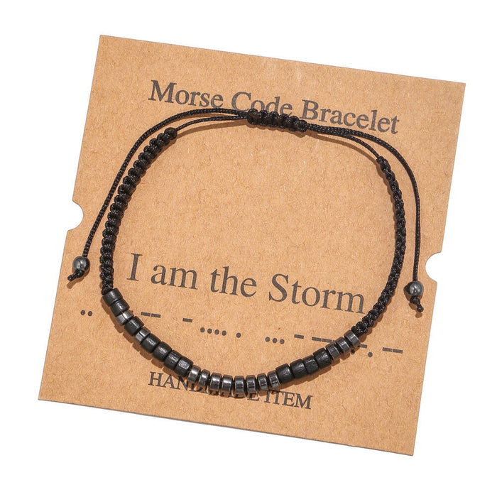 Wholesale Morse Code Black Iron Stone Beaded Braided Bracelet JDC-BT-ZhuJ002 Bracelet 诛积 Wholesale Jewelry JoyasDeChina Joyas De China