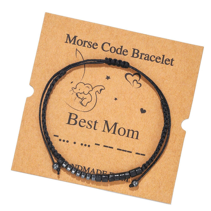 Wholesale Morse Code Black Iron Stone Beaded Braided Bracelet JDC-BT-ZhuJ002 Bracelet 诛积 Wholesale Jewelry JoyasDeChina Joyas De China