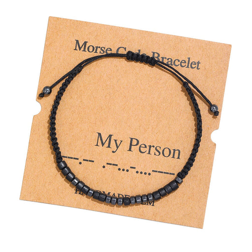 Wholesale Morse Code Black Iron Stone Beaded Braided Bracelet JDC-BT-ZhuJ002 Bracelet 诛积 Wholesale Jewelry JoyasDeChina Joyas De China