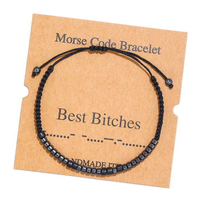 Wholesale Morse Code Black Iron Stone Beaded Braided Bracelet JDC-BT-ZhuJ002 Bracelet 诛积 Wholesale Jewelry JoyasDeChina Joyas De China