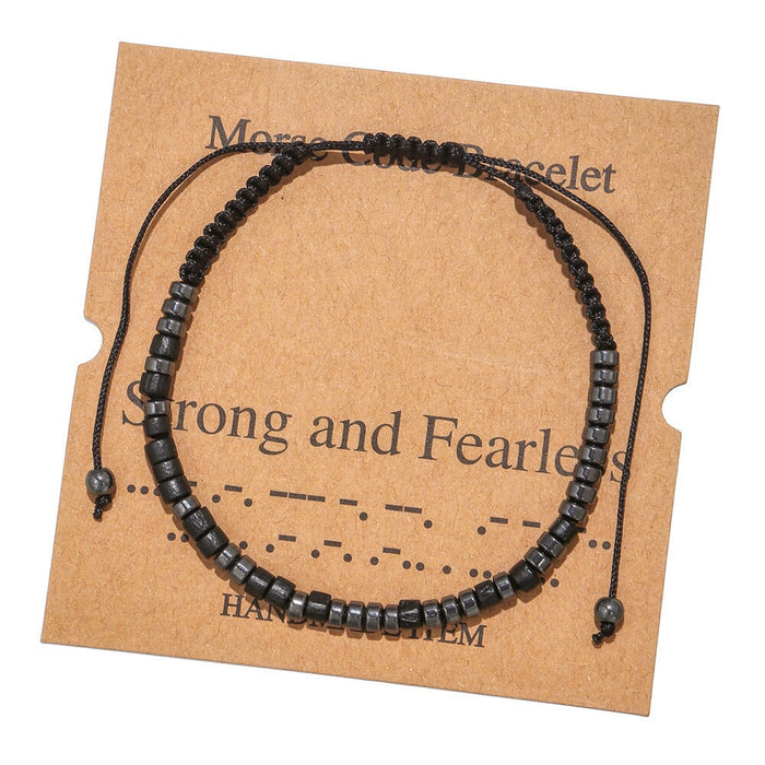 Wholesale Morse Code Black Iron Stone Beaded Braided Bracelet JDC-BT-ZhuJ002 Bracelet 诛积 Wholesale Jewelry JoyasDeChina Joyas De China