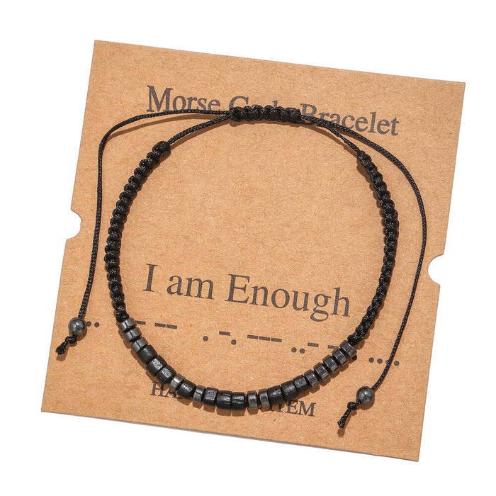 Wholesale Morse Code Black Iron Stone Beaded Braided Bracelet JDC-BT-ZhuJ002 Bracelet 诛积 Wholesale Jewelry JoyasDeChina Joyas De China