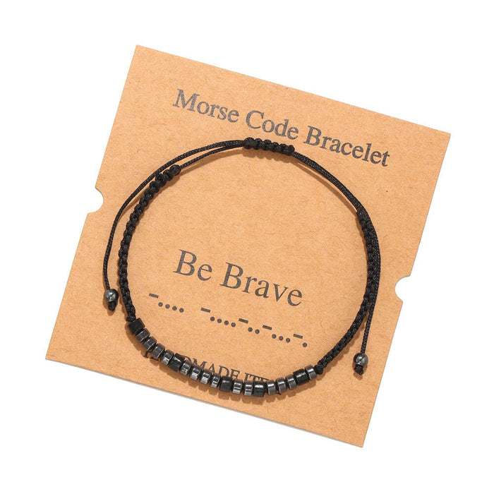 Wholesale Morse Code Black Iron Stone Beaded Braided Bracelet JDC-BT-ZhuJ002 Bracelet 诛积 Wholesale Jewelry JoyasDeChina Joyas De China