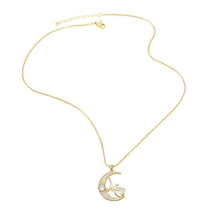 Wholesale Mother's Day full diamond zircon heart shaped moon necklace JDC-NE-AOS009 Necklaces 翱昇 Wholesale Jewelry JoyasDeChina Joyas De China