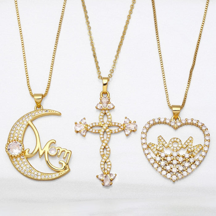 Wholesale Mother's Day full diamond zircon heart shaped moon necklace JDC-NE-AOS009 Necklaces 翱昇 Wholesale Jewelry JoyasDeChina Joyas De China