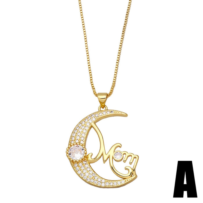 Wholesale Mother's Day full diamond zircon heart shaped moon necklace JDC-NE-AOS009 Necklaces 翱昇 A Wholesale Jewelry JoyasDeChina Joyas De China