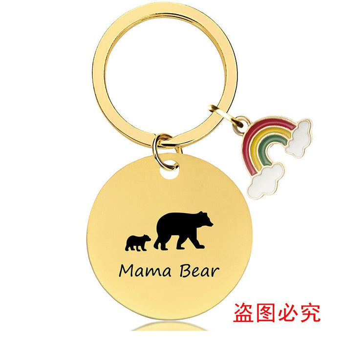 Wholesale Mother's Day Stainless Steel Round Plate Rainbow Metal Keychain JDC-KC-GangGu010 Keychains 钢古 Wholesale Jewelry JoyasDeChina Joyas De China