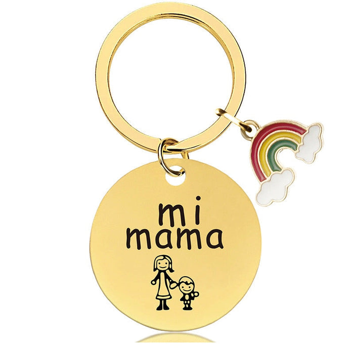 Wholesale Mother's Day Stainless Steel Round Plate Rainbow Metal Keychain JDC-KC-GangGu010 Keychains 钢古 Wholesale Jewelry JoyasDeChina Joyas De China