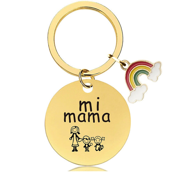 Wholesale Mother's Day Stainless Steel Round Plate Rainbow Metal Keychain JDC-KC-GangGu010 Keychains 钢古 Wholesale Jewelry JoyasDeChina Joyas De China