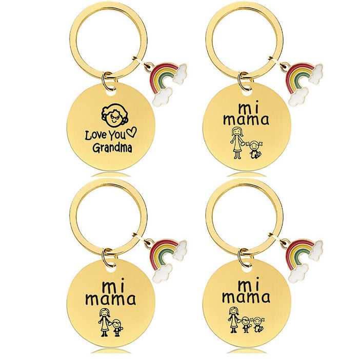 Wholesale Mother's Day Stainless Steel Round Plate Rainbow Metal Keychain JDC-KC-GangGu010 Keychains 钢古 Wholesale Jewelry JoyasDeChina Joyas De China