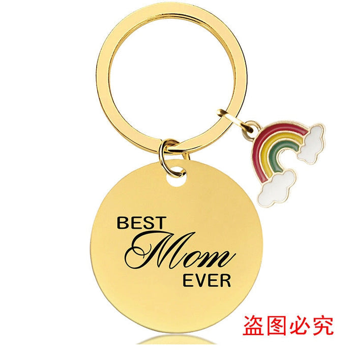 Wholesale Mother's Day Stainless Steel Round Plate Rainbow Metal Keychain JDC-KC-GangGu010 Keychains 钢古 Wholesale Jewelry JoyasDeChina Joyas De China