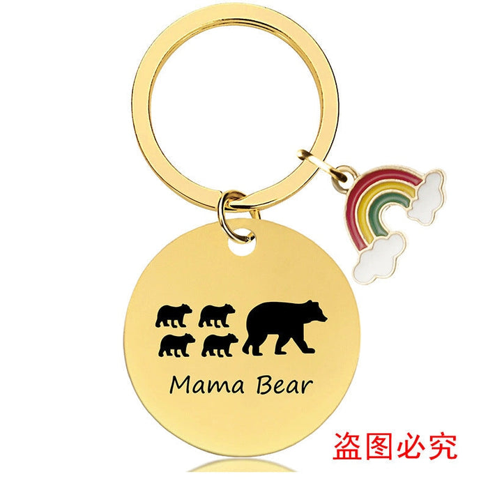 Wholesale Mother's Day Stainless Steel Round Plate Rainbow Metal Keychain JDC-KC-GangGu010 Keychains 钢古 Wholesale Jewelry JoyasDeChina Joyas De China