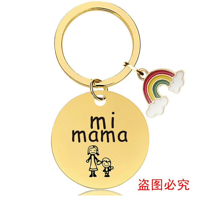 Wholesale Mother's Day Stainless Steel Round Plate Rainbow Metal Keychain JDC-KC-GangGu010 Keychains 钢古 Wholesale Jewelry JoyasDeChina Joyas De China