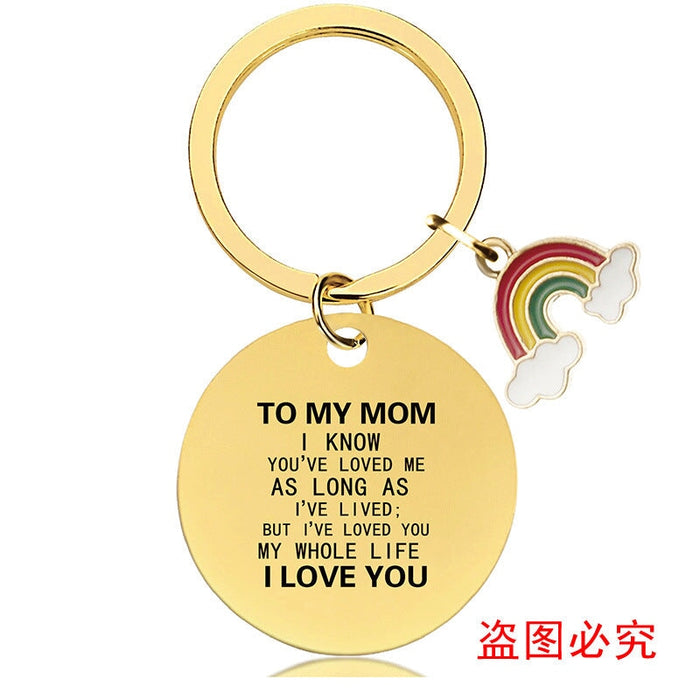 Wholesale Mother's Day Stainless Steel Round Plate Rainbow Metal Keychain JDC-KC-GangGu010 Keychains 钢古 Wholesale Jewelry JoyasDeChina Joyas De China