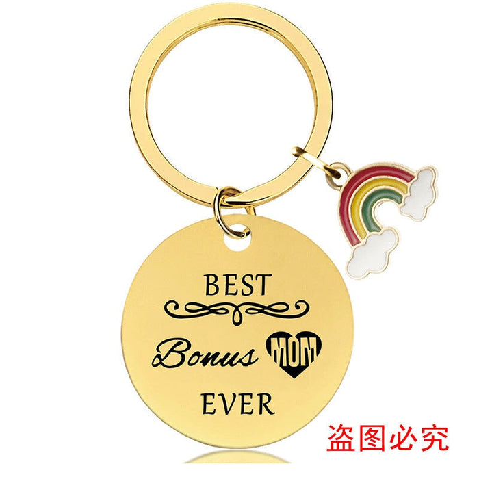 Wholesale Mother's Day Stainless Steel Round Plate Rainbow Metal Keychain JDC-KC-GangGu010 Keychains 钢古 CHY001 Wholesale Jewelry JoyasDeChina Joyas De China