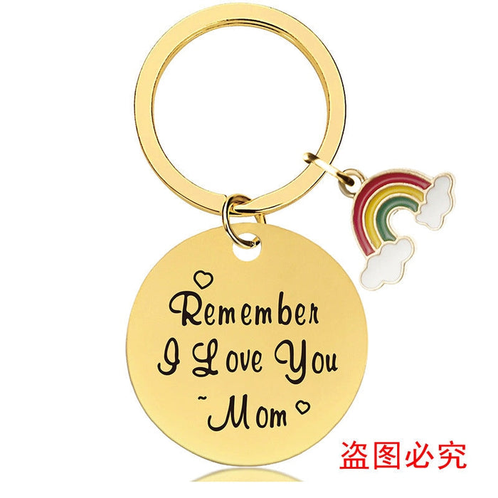Wholesale Mother's Day Stainless Steel Round Plate Rainbow Metal Keychain JDC-KC-GangGu010 Keychains 钢古 CHY002 Wholesale Jewelry JoyasDeChina Joyas De China