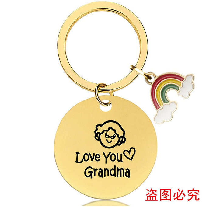 Wholesale Mother's Day Stainless Steel Round Plate Rainbow Metal Keychain JDC-KC-GangGu010 Keychains 钢古 CHY005 Wholesale Jewelry JoyasDeChina Joyas De China