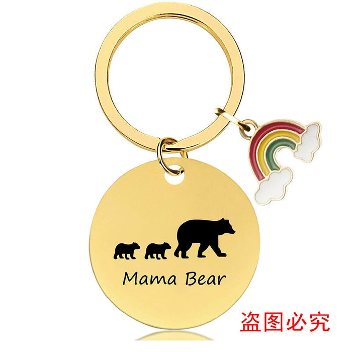 Wholesale Mother's Day Stainless Steel Round Plate Rainbow Metal Keychain JDC-KC-GangGu010 Keychains 钢古 CHY014 Wholesale Jewelry JoyasDeChina Joyas De China
