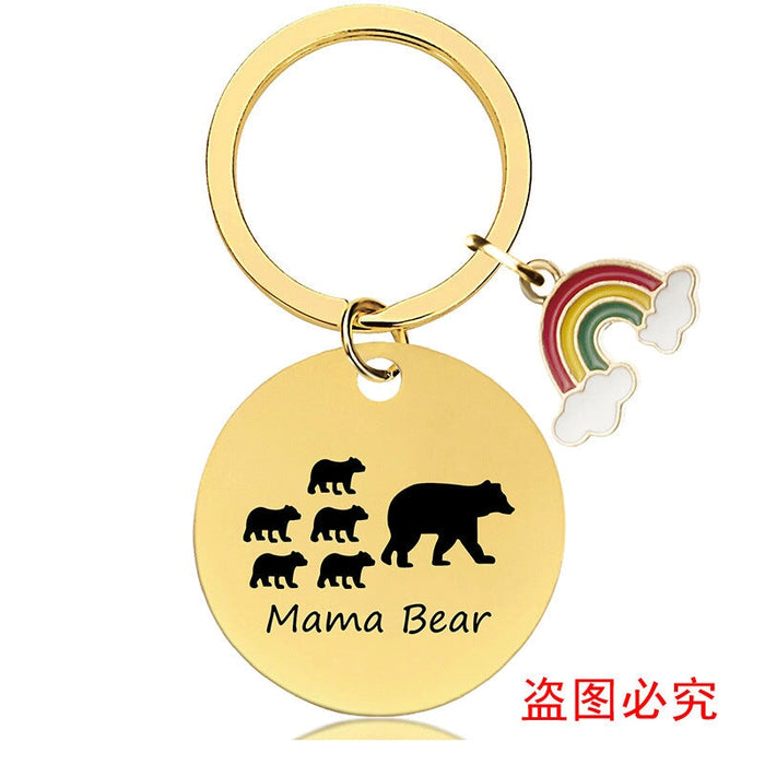 Wholesale Mother's Day Stainless Steel Round Plate Rainbow Metal Keychain JDC-KC-GangGu010 Keychains 钢古 CHY017 Wholesale Jewelry JoyasDeChina Joyas De China