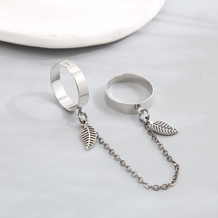 Wholesale mouth adjustable siamese leaf chain alloy ring JDC-RS-F085 Rings 韩之尚 Wholesale Jewelry JoyasDeChina Joyas De China