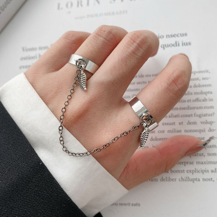 Wholesale mouth adjustable siamese leaf chain alloy ring JDC-RS-F085 Rings 韩之尚 Wholesale Jewelry JoyasDeChina Joyas De China