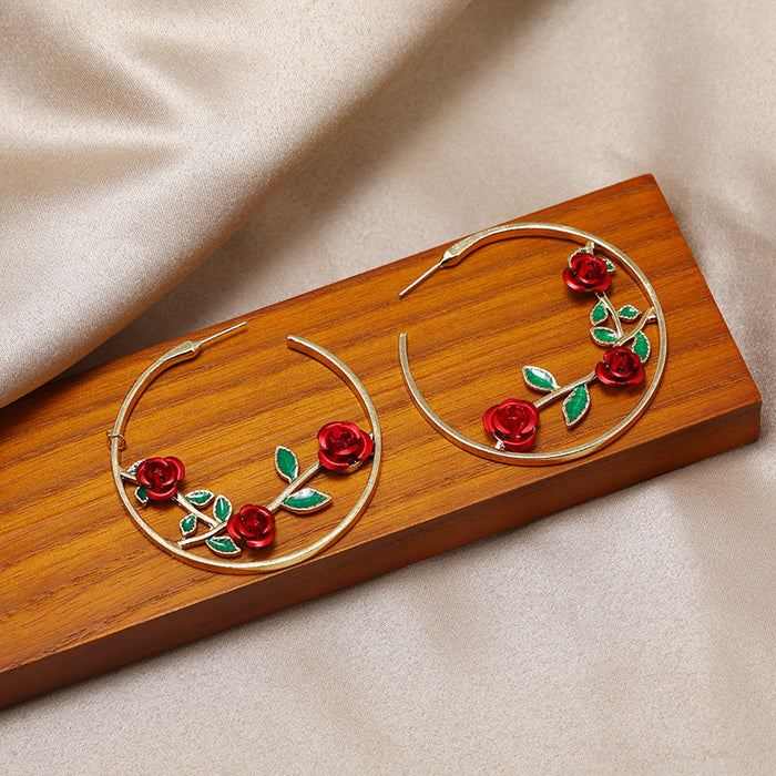 Wholesale multi-color rose type Metal Earrings JDC-ES-SF086 Earrings 少峰 Red Wholesale Jewelry JoyasDeChina Joyas De China