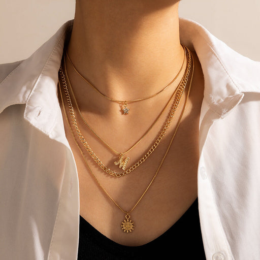 Wholesale multi-layer diamond five-star sunflower alloy necklace JDC-NE-C232 Necklaces 陌茗 Wholesale Jewelry JoyasDeChina Joyas De China