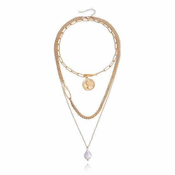 Wholesale multi-layer pearl queen pendant alloy necklaces JDC-NE-ZW029 necklaces JoyasDeChina Wholesale Jewelry JoyasDeChina Joyas De China