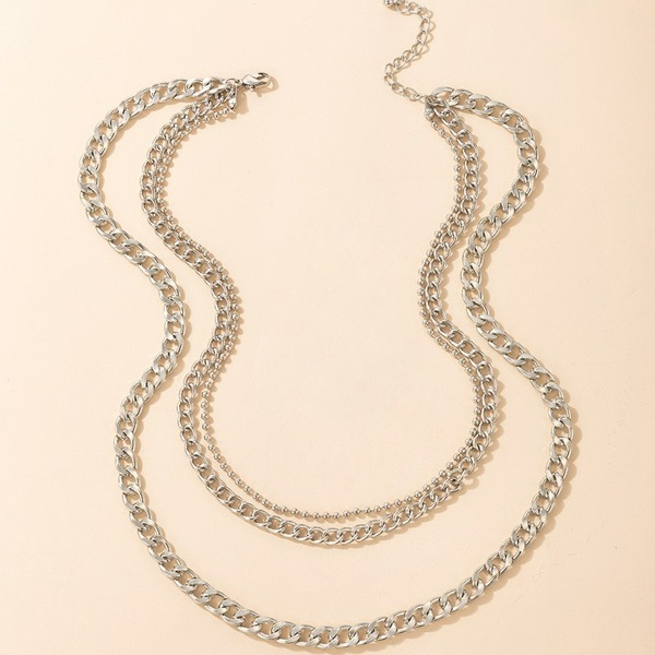 Wholesale multi-layer silver Cuban style simple necklace JDC-NE-C119 NECKLACE JoyasDeChina Wholesale Jewelry JoyasDeChina Joyas De China