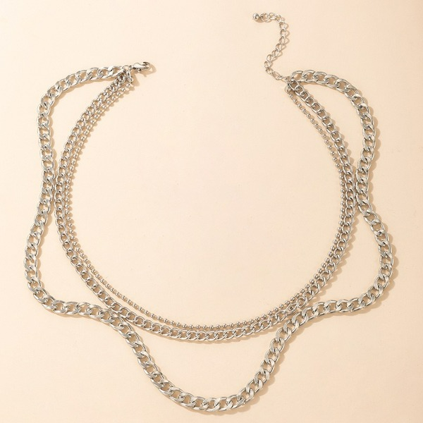Wholesale multi-layer silver Cuban style simple necklace JDC-NE-C119 NECKLACE JoyasDeChina Wholesale Jewelry JoyasDeChina Joyas De China