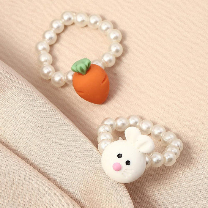 Bulk Jewelry Wholesale multicolor soft clay rabbit ladybug flower pearl ring JDC-RS-e051 Wholesale factory from China YIWU China