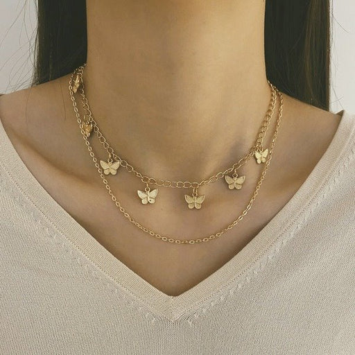 Wholesale Multilayer Alloy Butterfly Necklaces JDC-NE-F593 Necklaces 澈眳奾 Wholesale Jewelry JoyasDeChina Joyas De China
