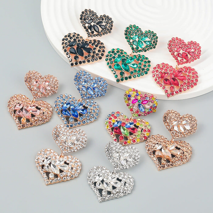 Wholesale Multilayer Heart Shaped Alloy Color Rhinestone Earrings JDC-ES-JL944 Earrings 氿乐 Wholesale Jewelry JoyasDeChina Joyas De China