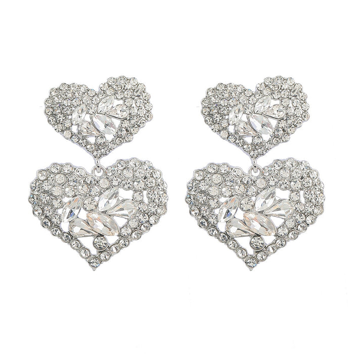Wholesale Multilayer Heart Shaped Alloy Color Rhinestone Earrings JDC-ES-JL944 Earrings 氿乐 silver Wholesale Jewelry JoyasDeChina Joyas De China