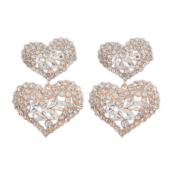 Wholesale Multilayer Heart Shaped Alloy Color Rhinestone Earrings JDC-ES-JL944 Earrings 氿乐 White diamond on gold Wholesale Jewelry JoyasDeChina Joyas De China