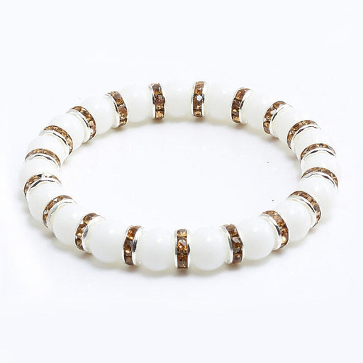 Wholesale Natural Stone 8mm White Porcelain Beaded Rhinestone Bracelet JDC-BT-JiuJ018 Bracelet 九江 Wholesale Jewelry JoyasDeChina Joyas De China